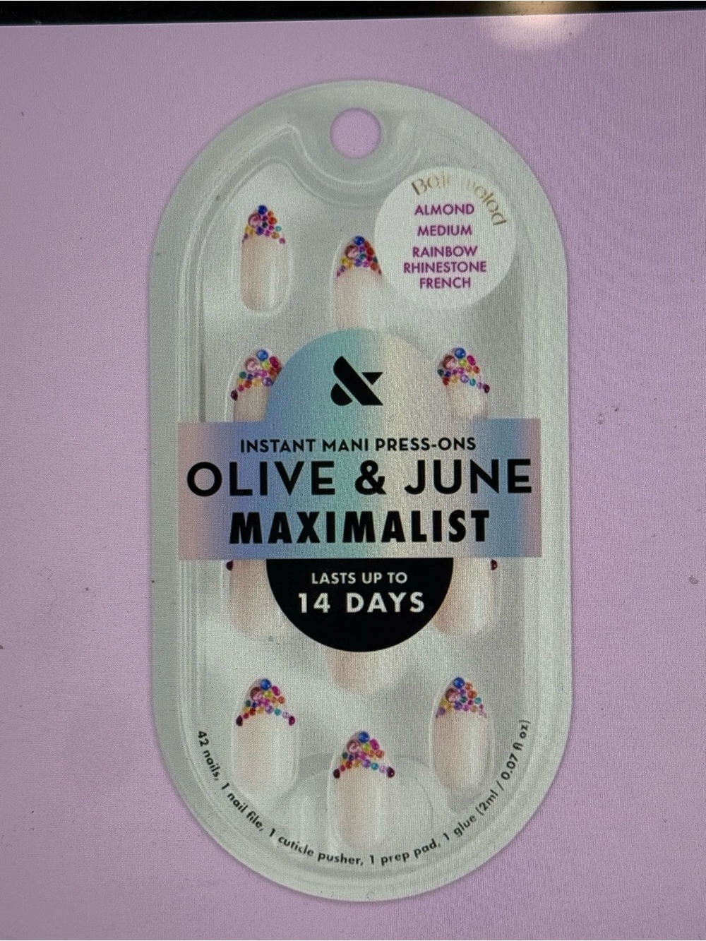 Alice + Olivia Almond Rainbow Rhinestone Press-On Nails